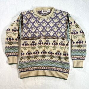 VTG The Import Workshop Pullover Sweater Floral Knit Grandma Cottagecore 90s 80s
